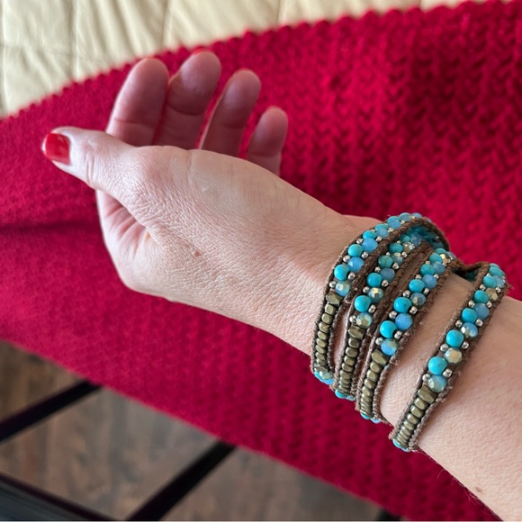 Bracelet Nakomal brand handcrafted artisan wrap bracelet blue stones - Picture 3 of 5